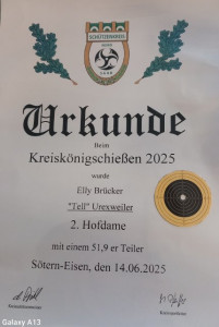 Urkunde 2. Hofdame Elly Brücker